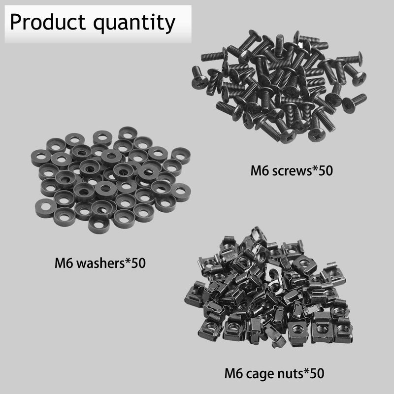 Leadrise 50-Pack M6 x 16mm Computer Rack Mount Cage Screws, Nuts & Washers for Server Cabinet - Black - Image 5